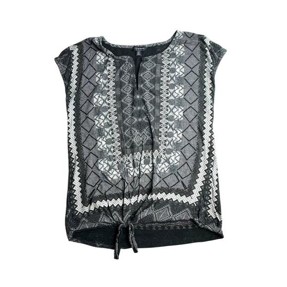 Lucky Brand Women’s Boho Tribal Print Tie Front Top Black White Size Small S/P - Picture 1 of 5